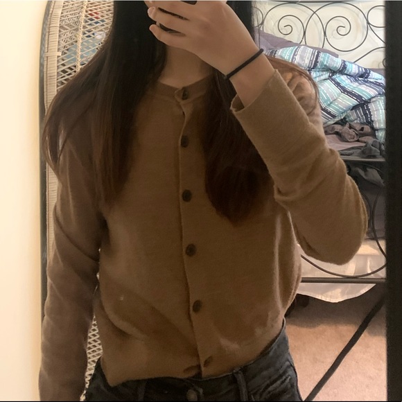 100 percent wool cardigan crop top brown button up down sweaters - Picture 1 of 3